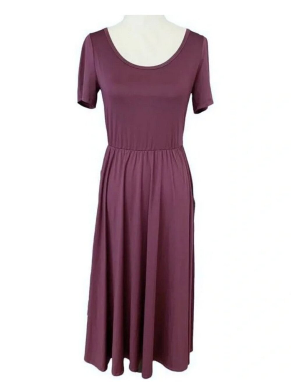 Lularoe Riley Midi Dress Purple Sz XL Knit Empire Waist Short Sleeve Stretch New